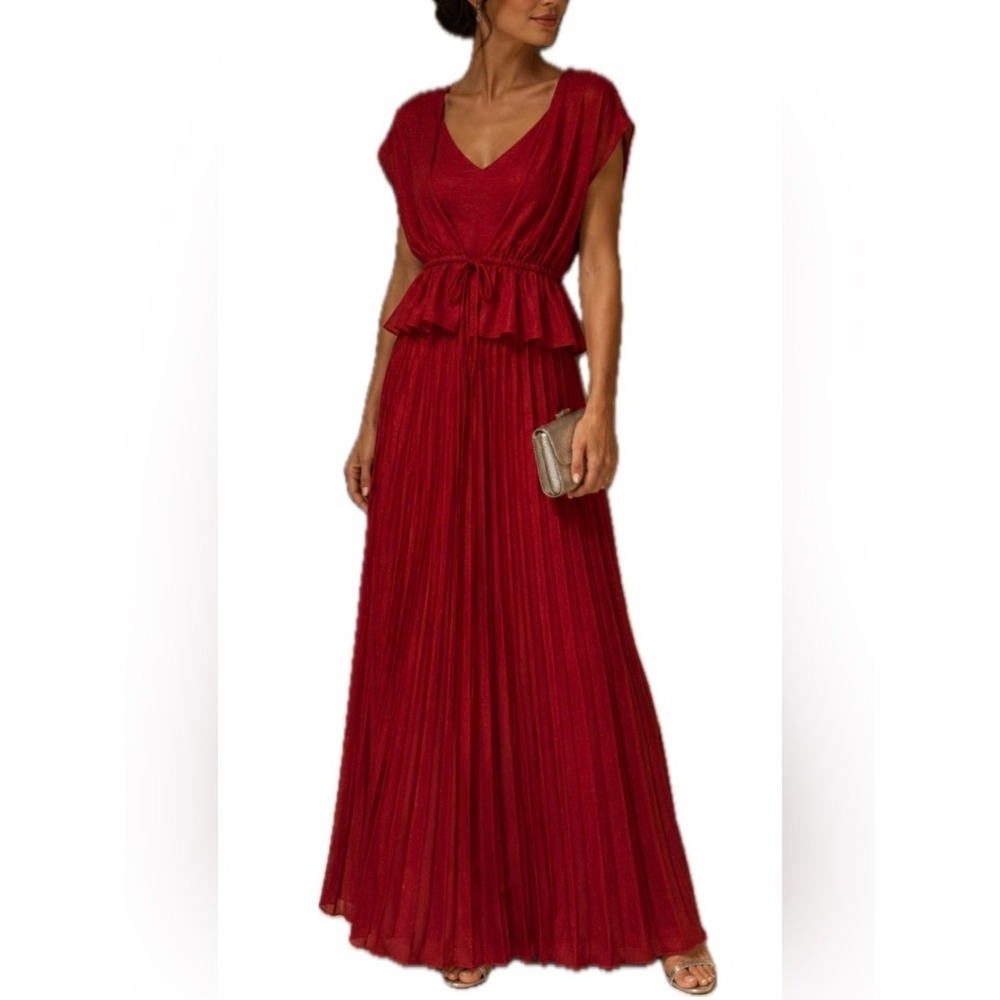 VTG. Kim Hart Two Piece Pleated Skirt Dress.‎ Cranberry, Silver Pin Striped.